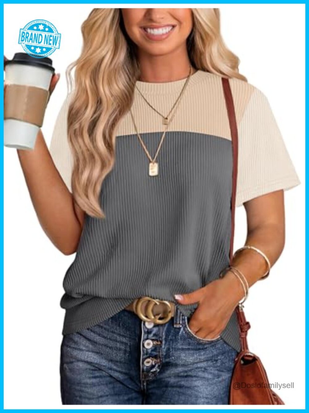 Womens Knit Short Sleeve T-Shirt Crew Neck Loose Fit Casual Summer Top